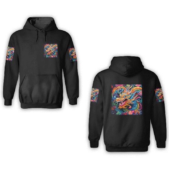dragon pattern circle pentel color 3D Hoodies