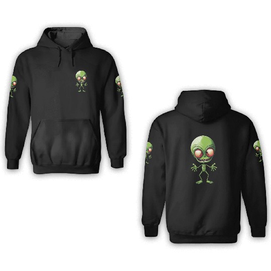 Green Alien: Giant Head from Outer Space 3D Hoodies