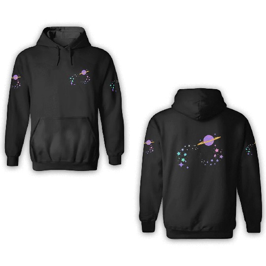 Angel Numbers 555 Purple Saturn with Stars 3D Hoodies
