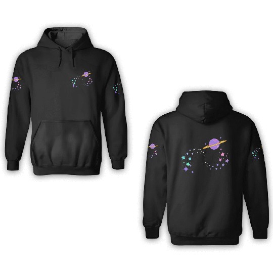 Angel Numbers 666 Purple Saturn with Stars 3D Hoodies
