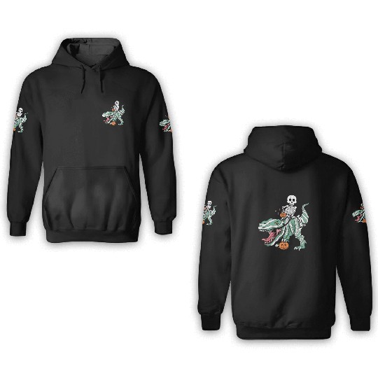 Skeleton Dinosaur Funny Lazy Creepy Halloween 3D Hoodies