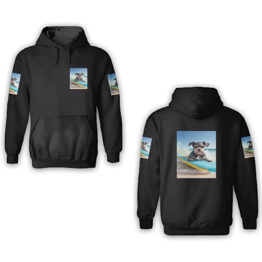 Schnauzer Surfing at Beach On A Surfboard 3D Hoodies