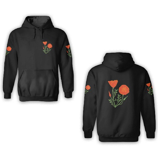 California Poppies on Clear Background 3D Hoodies