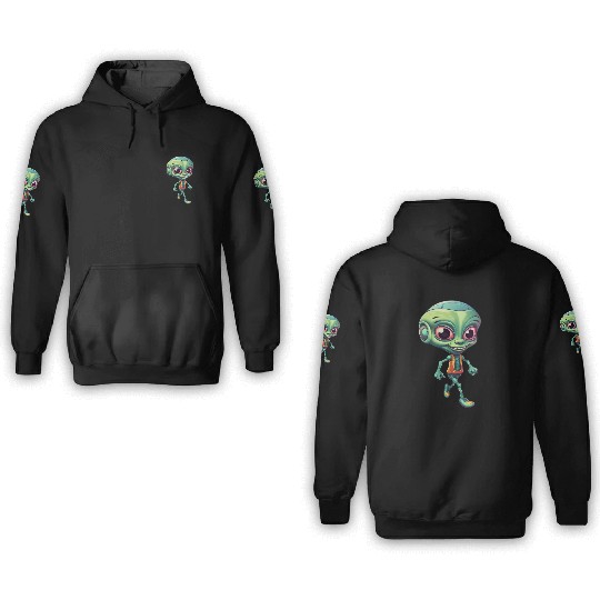 Funny Green Alien: Humorous Space Design 3D Hoodies