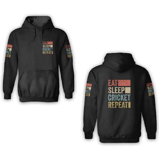Retro Eat Sleep Cricket Repeat Funny Cricket 3D Hoodies