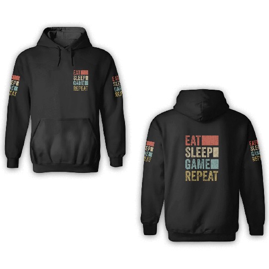 Vintage Retro Gamer Accessory Eat Sleep Game 3D Hoodies