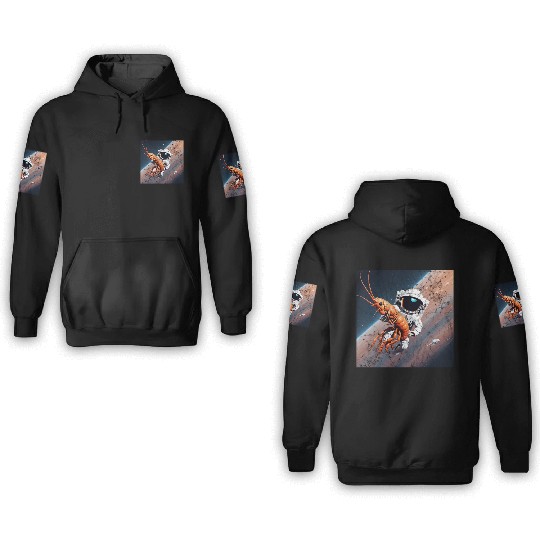 Astronaut in space with shrimp 3D Hoodies