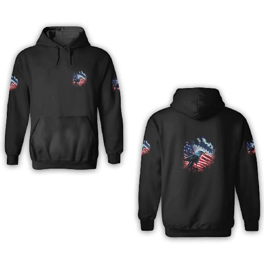 America eagle under Moon with American Flag 3D Hoodies