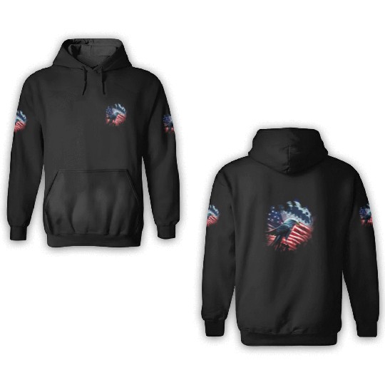 America eagle under Moon with American Flag 3D Hoodies