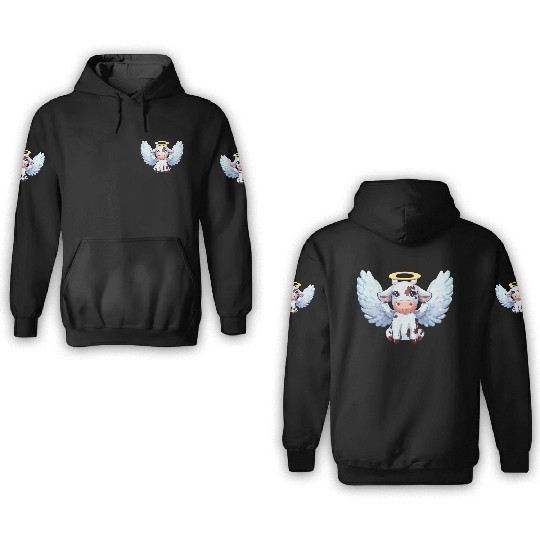 cow angel wings farm halo 3D Hoodies