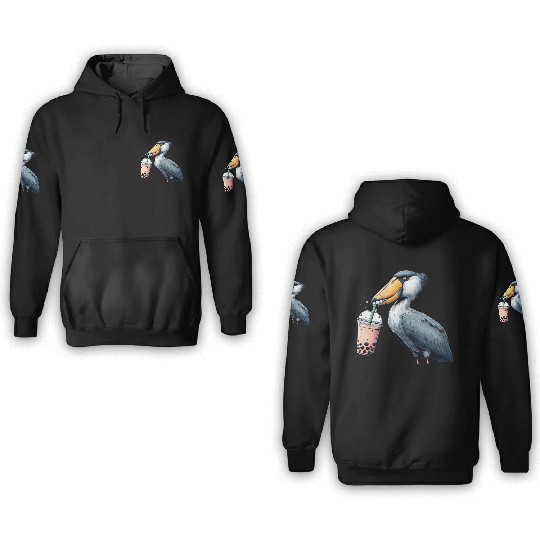 Beaked stork with bubble tea 3D Hoodies