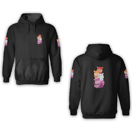 Lesbian Flag Pride Lgbtq Cute Hippo 3D Hoodies