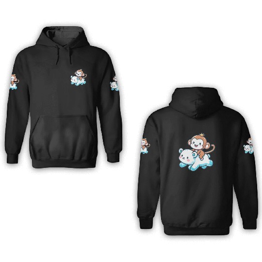 Polar Bear Cute Monkey Companion 3D Hoodies
