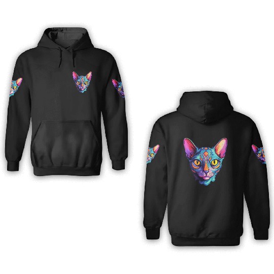 Sphynx Cat kitty Psychedelic Vibrant Colors 3D Hoodies