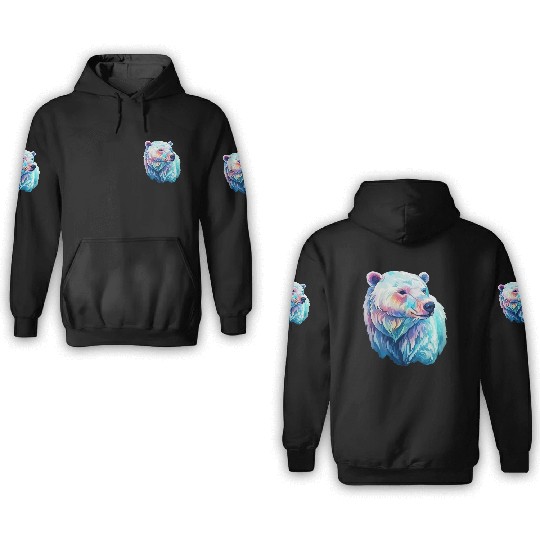 Polar Bear Roar in Winter Wonderland Watercolor 3D Hoodies
