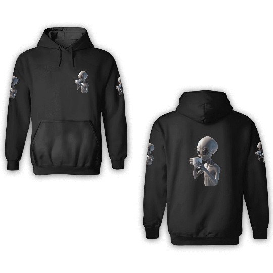 Alien Drinking Coffee 3D Hoodies
