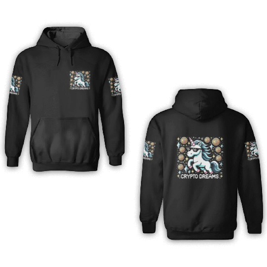 Crypto Dreams - 8-bit Unicorn Amidst Digital Coins 3D Hoodies