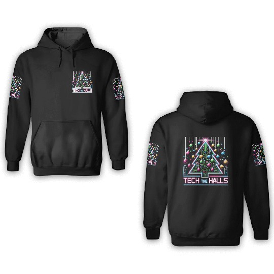 Tech the Halls - Christmas Tree in 8-bit Neon 3D Hoodies