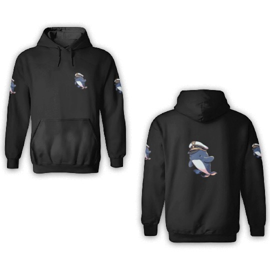 Whale Sailor Cap Boat Captain Cap Boating Whale 3D Hoodies