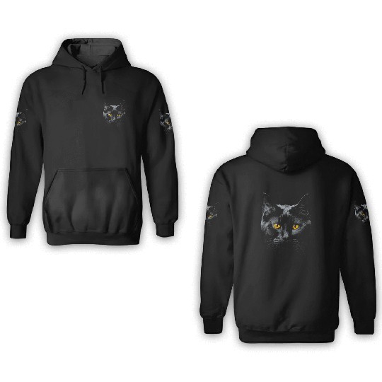 Black Cat Face Yellow Eyes Cat Halloween Costume B 3D Hoodies