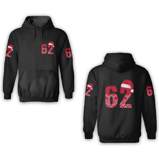 62 Red and White Christmas Number Sixty Two 3D Hoodies