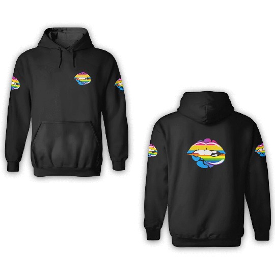 LGBTQ Rainbow Pride Flag Lip Bite Pansexual Lips 3D Hoodies