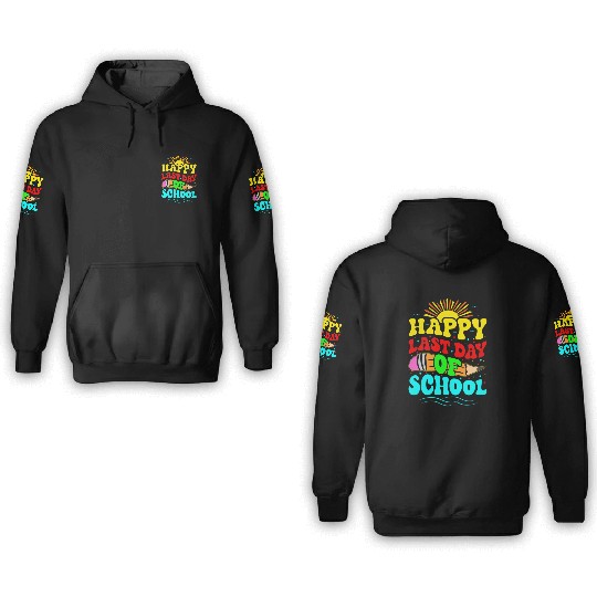 Happy Last Day Of School Teacher Students Groovy 3D Hoodies