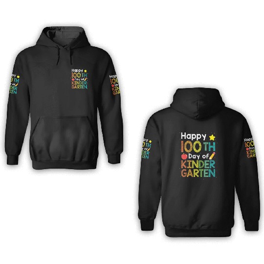 Cute 100 Days Of Kindergarten Teacher Colorful 3D Hoodies