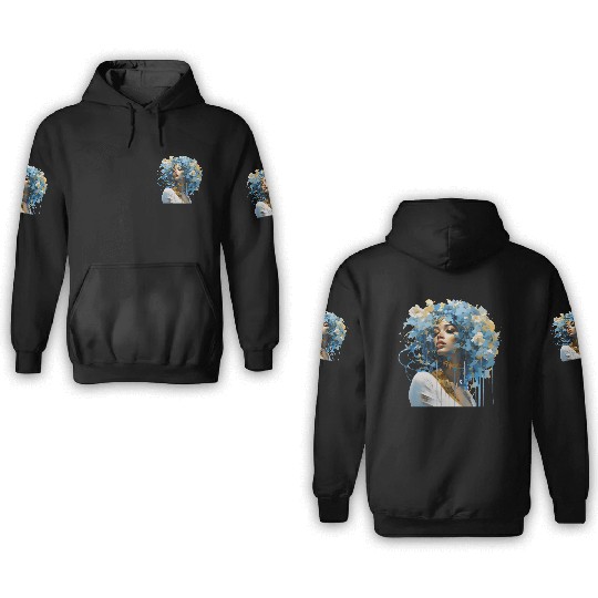 Blue haired floral lady 3D Hoodies