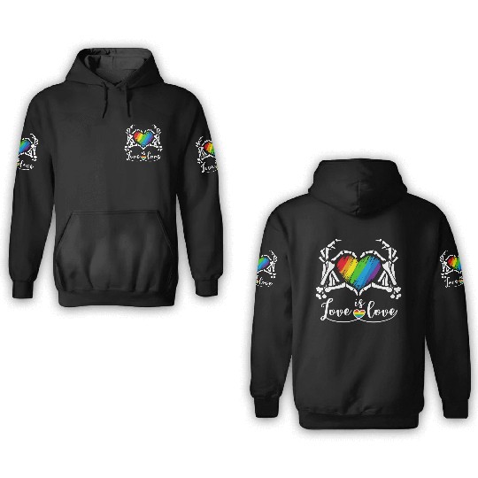 Rainbow Skeleton Heart Love Is Love Lgbt Gay 3D Hoodies