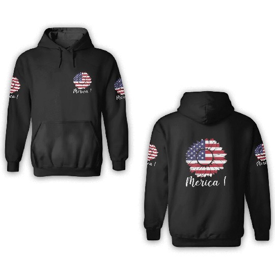 Merica Sunflower Usa Flag 3D Hoodies