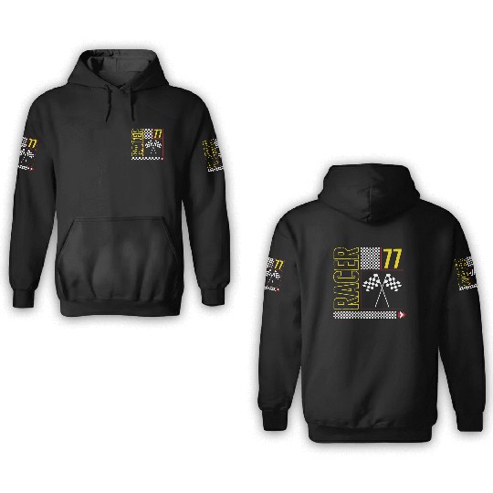 Halloween 3D Hoodies, Racer 77 Checked Flag Design 3D Hoodies