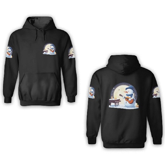 Snowman guitar in moonlight 3D Hoodies