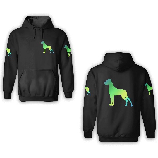 Green Yellow Great Dane 3D Hoodies