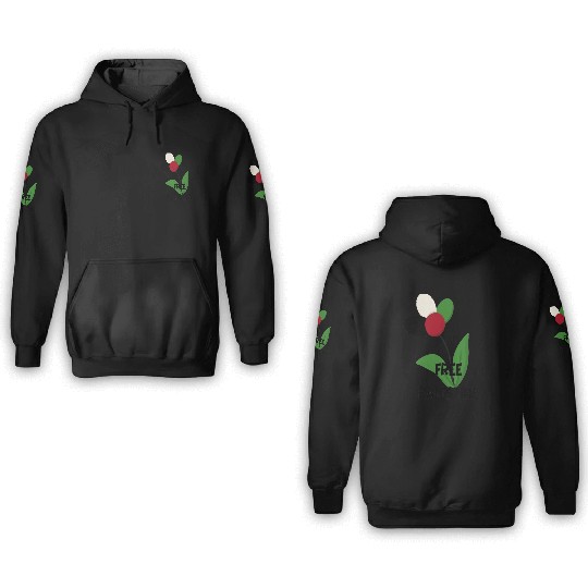Free Palestine,Flag-colored rose ,watermelon color 3D Hoodies