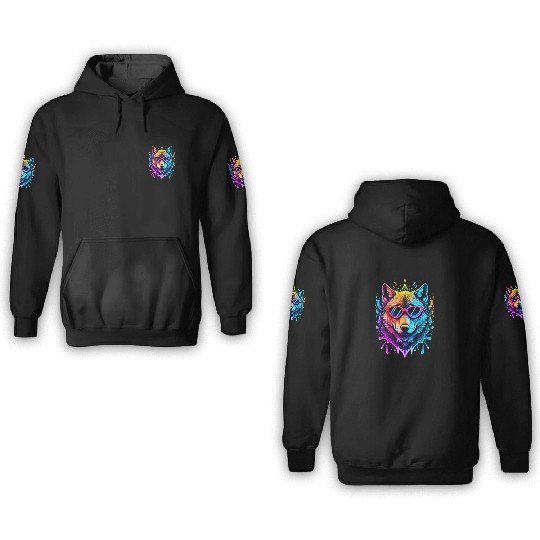 Wolf Neon Splash 3D Hoodies