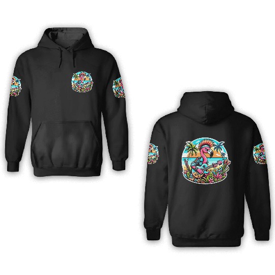 Flamingo Rockstar: Tropical Punk Fusion 3D Hoodies