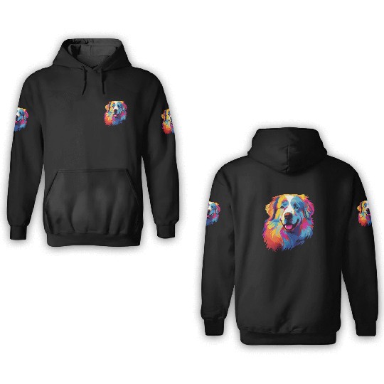 Watercolor Colorful Great Pyrenees 3D Hoodies