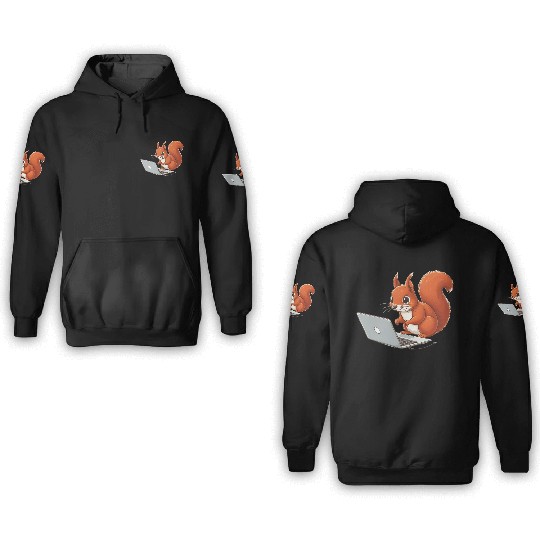 Squirrel on laptop 3D Hoodies