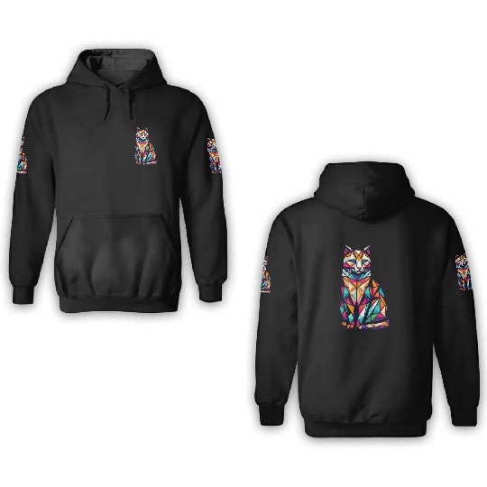 Geometric Cat Design For Pet Lover Gift 3D Hoodies