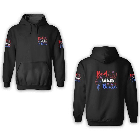 Red white and booze. 3D Hoodies