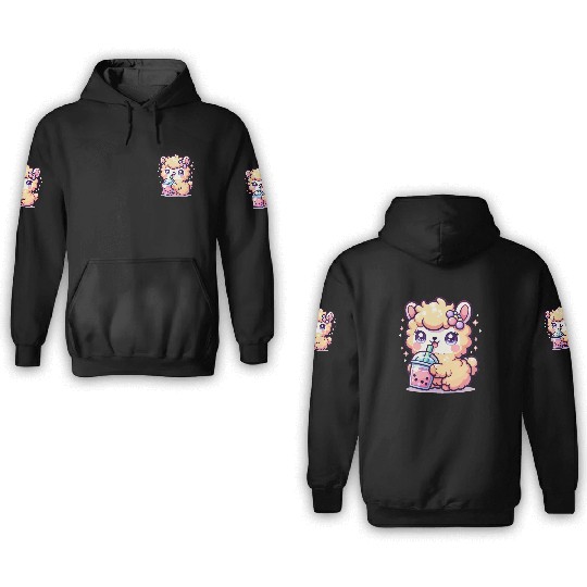 Kawaii Llama Sips Bubble Tea Cute Llama Boba Tea 3D Hoodies