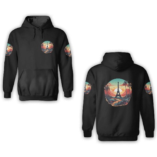 Eiffel Tower, rivers and palm trees 3D Hoodies