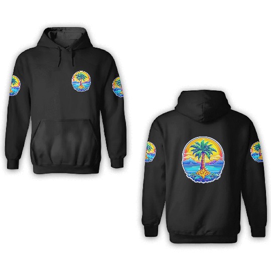 A mountain with palm trees 3D Hoodies
