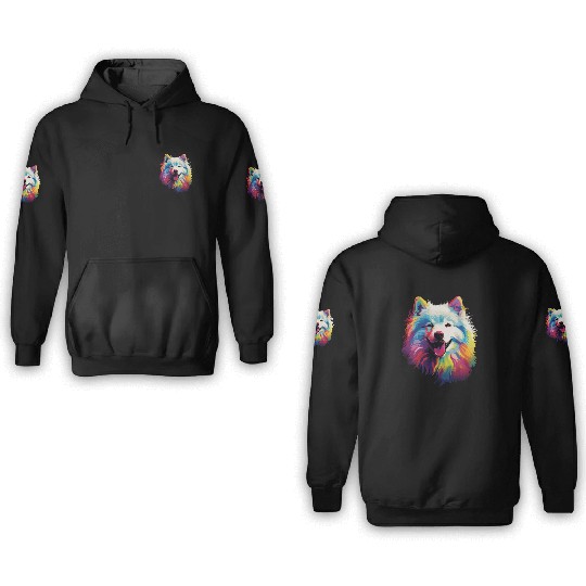 Watercolor Colorful Samoyed 3D Hoodies