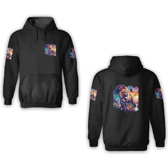 Lion on a bike 3D Hoodies