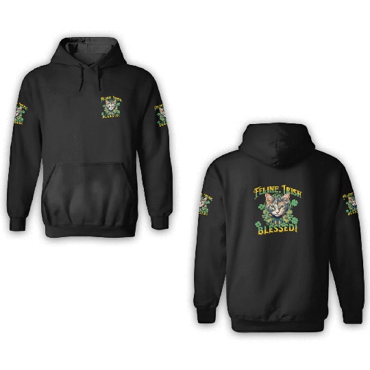 FELINE IRISH BLESSED Feline Kitty Design 3D Hoodies