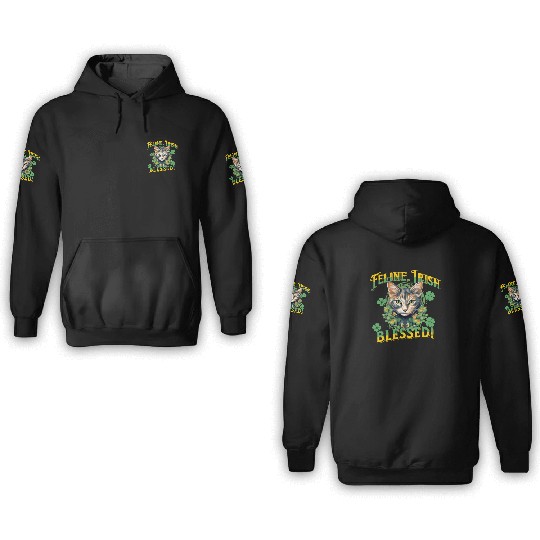 FELINE IRISH BLESSED Feline Kitty Design 3D Hoodies