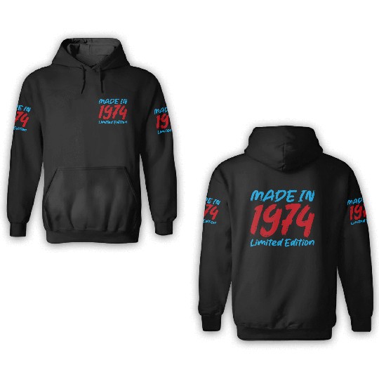 1970s Retro Color Block 3D Hoodies Design 1974