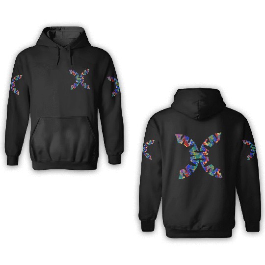 English-W alphabet black font letters 3D Hoodies